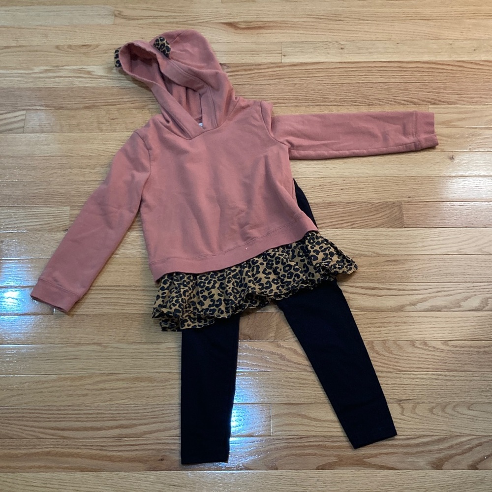 Tucker + Tate Hoodie with Leopard Ruffle and Black Leggings